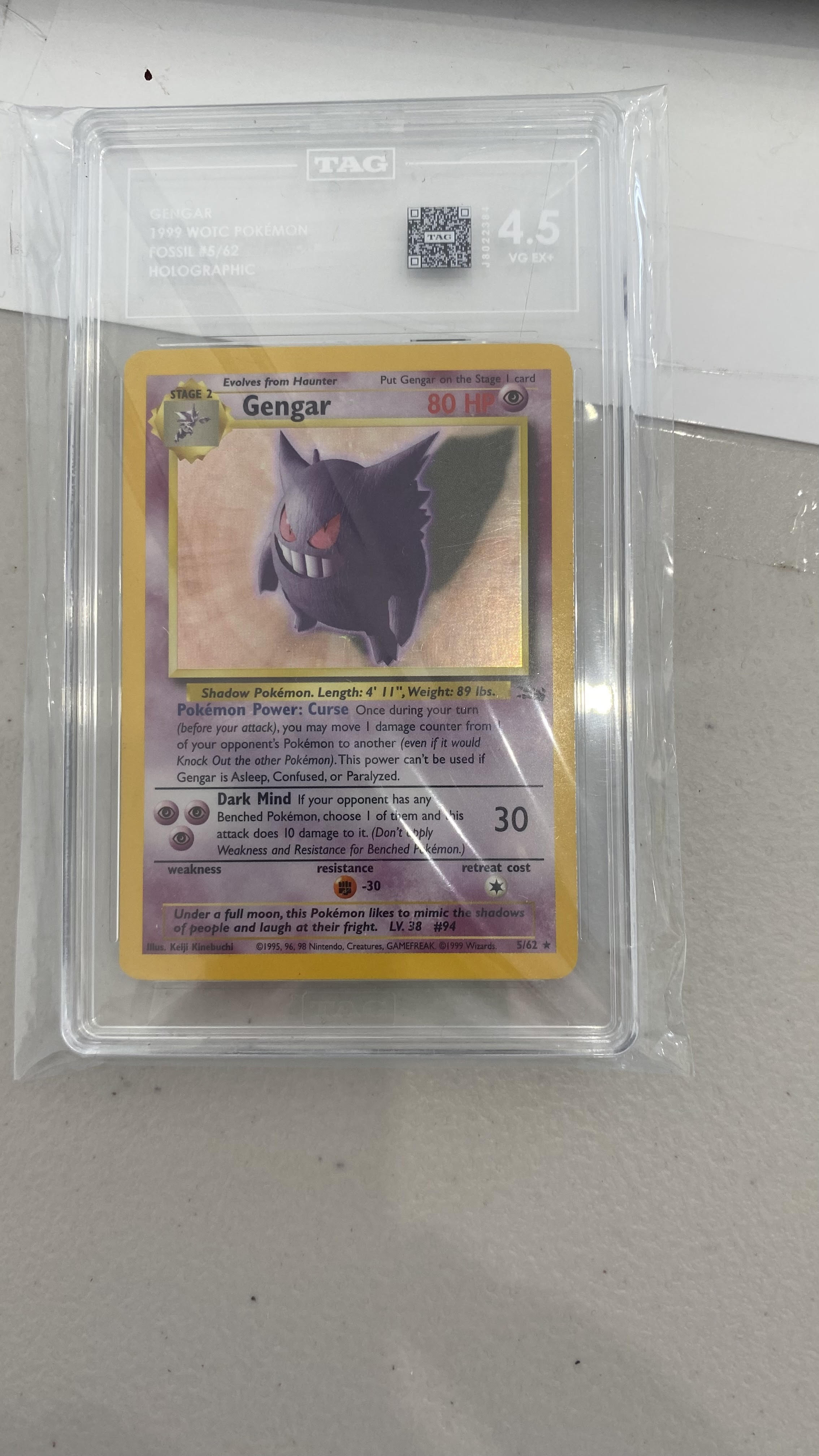 Image of Tag: Graded 4.5 - 1999 Unlimited Holo Gengar - 5/62 - Fossil